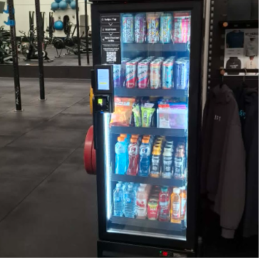 Machine stocked with drinks and snacks